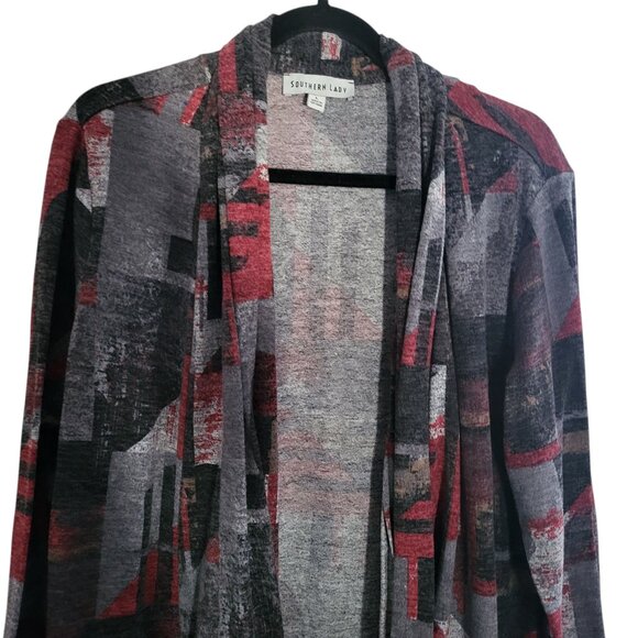 SOUTHERN LADY | Open Front Multi-Color Geo Print Casual Cardigan - Picture 6 of 6